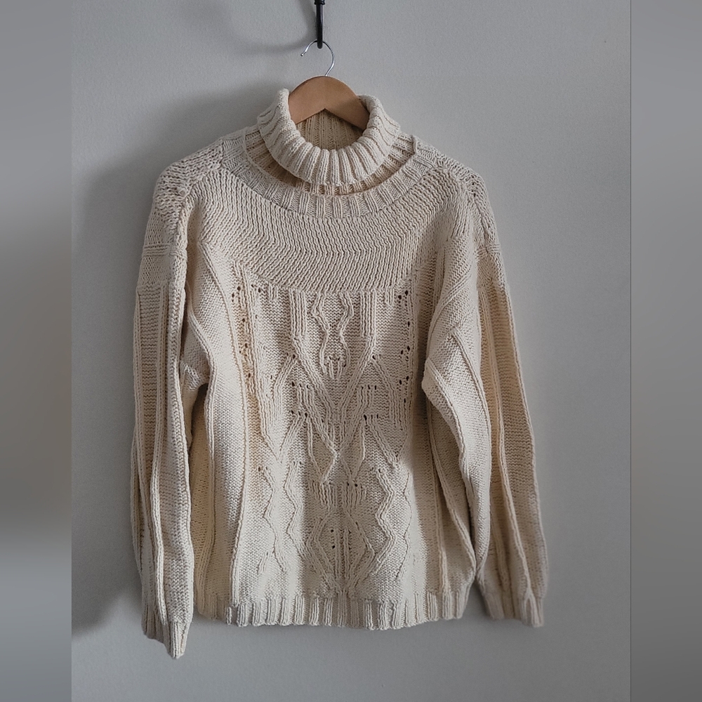 Vintage Etcetera 90s Heavy Chunky Cable Knit Sweater, Women's S, Cream or Ivory